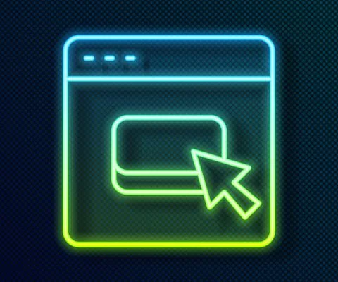 Glowing neon line Browser files icon isolated on black background. Vector Ilustración de archivo