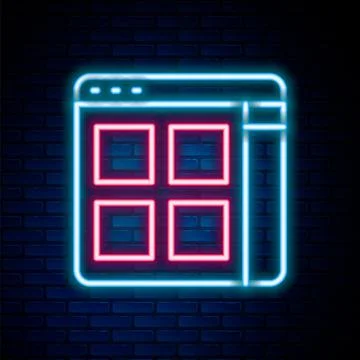 Glowing neon line Browser files icon isolated on brick wall background. Color Stockillustratie
