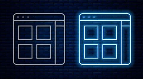 Glowing neon line Browser files icon isolated on brick wall background. Vector 스톡 일러스트