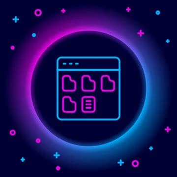 Glowing neon line Browser files icon isolated on black background. Colorful 스톡 일러스트