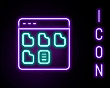Glowing neon line Browser files icon isolated on black background. Colorful Stock Illustration