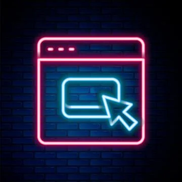 Glowing neon line Browser files icon isolated on brick wall background. Col.. Stock Illustration