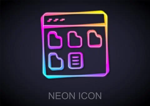 Glowing neon line Browser files icon isolated on black background.  Vector 스톡 일러스트
