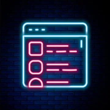 Glowing neon line Browser files icon isolated on brick wall background. Col.. Stock Illustration