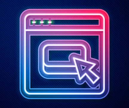 Glowing neon line Browser files icon isolated on blue background.  Vector Stock Illustration