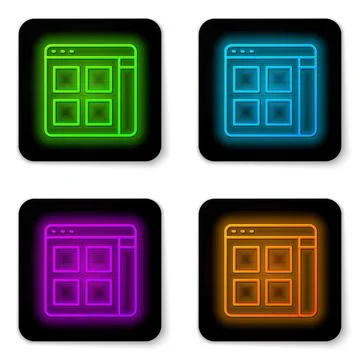 Glowing neon line Browser files icon isolated on white background. Black sq.. Stock Illustration