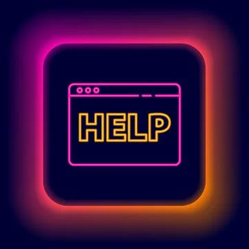 Glowing neon line Browser help icon isolated on black background. Internet Ilustración de archivo