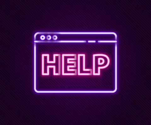 Glowing neon line Browser help icon isolated on black background. Internet Ilustración de archivo