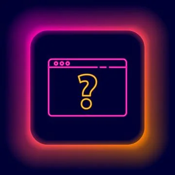 Glowing neon line Browser with question mark icon isolated on black backgroun Illustrazione stock