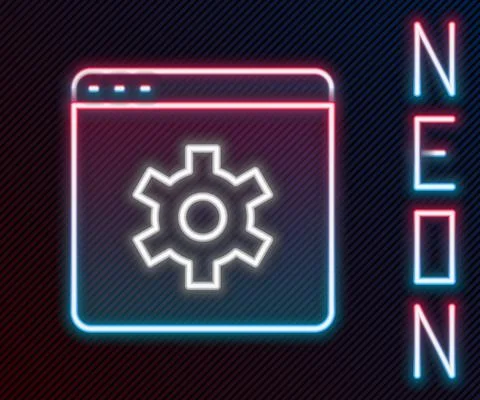 Glowing neon line Browser setting icon isolated on black background. Adjusting Illustrazione stock