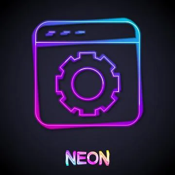 Glowing neon line Browser setting icon isolated on black background. Adjusting Illustrazione stock