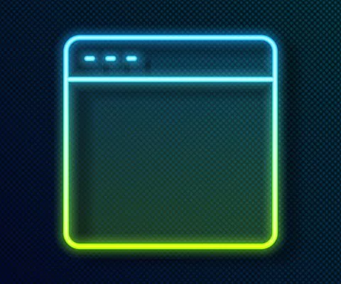 Glowing neon line Browser window icon isolated on black background. Vector Stockillustratie