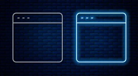 Glowing neon line Browser window icon isolated on brick wall background. Vector Stock Illustration