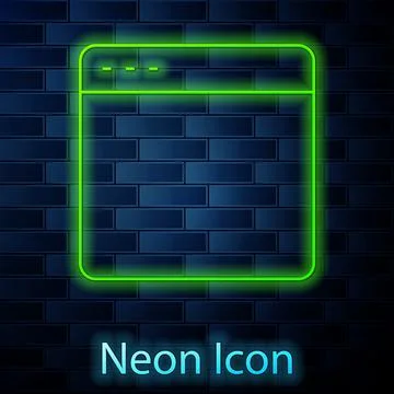 Glowing neon line Browser window icon isolated on brick wall background. Vector 库存插图