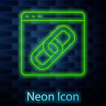 Glowing neon line Browser window icon isolated on brick wall background. Vector 库存插图