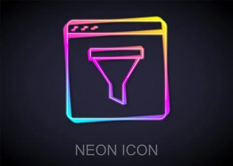 Glowing neon line Browser window icon isolated on black background. Vector Stock Illustration