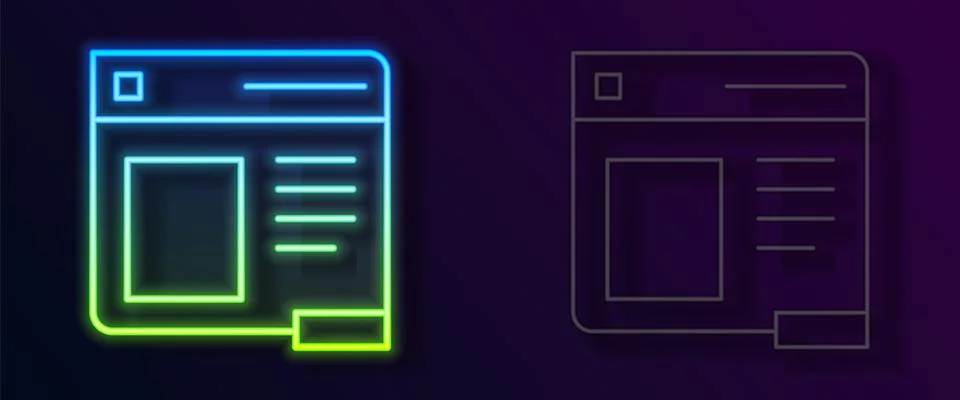 Glowing neon line Browser window icon isolated on black background. Vector 库存插图