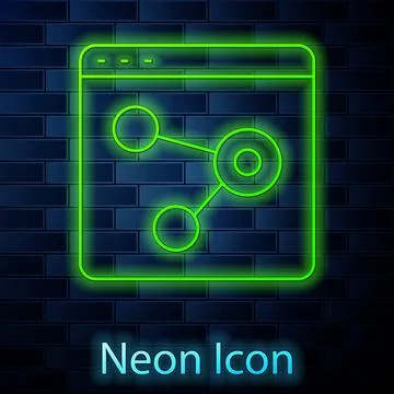 Glowing neon line Browser window icon isolated on brick wall background. Vector Stock Illustration