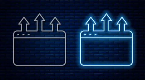 Glowing neon line Browser window icon isolated on brick wall background. Vector イラスト素材
