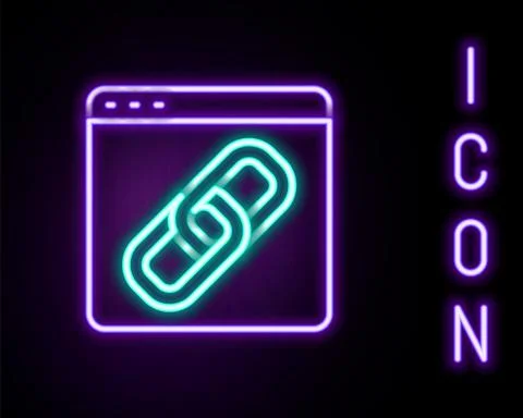 Glowing neon line Browser window icon isolated on black background. Colorful Illustrazione stock