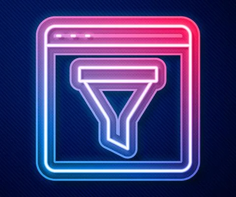 Glowing neon line Browser window icon isolated on blue background. Vector イラスト素材