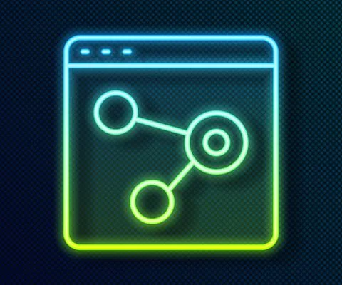 Glowing neon line Browser window icon isolated on black background. Vector 库存插图