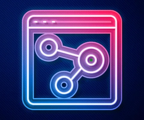 Glowing neon line Browser window icon isolated on blue background. Vector Stock Illustration