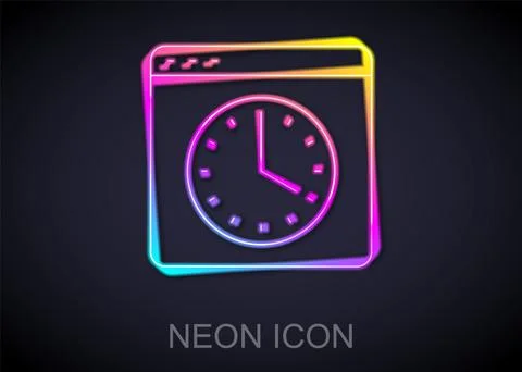 Glowing neon line Browser window icon isolated on black background. Vector Stock Illustration