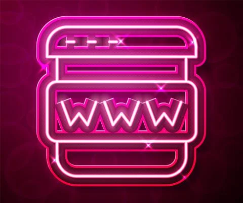 Glowing neon line Browser window icon isolated on red background. Vector 库存插图