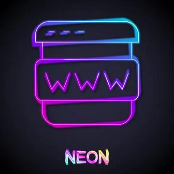 Glowing neon line Browser window icon isolated on black background. Vector イラスト素材
