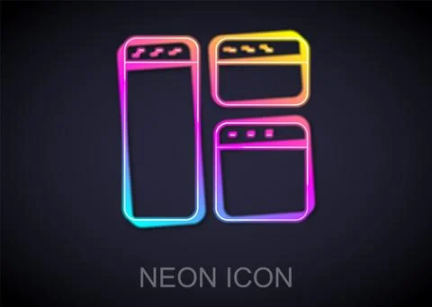 Glowing neon line Browser window icon isolated on black background. Vector イラスト素材