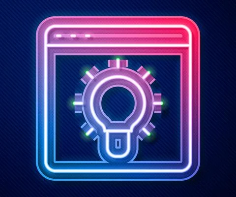 Glowing neon line Browser window icon isolated on blue background. Vector Stockillustratie