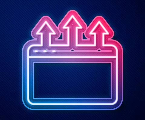 Glowing neon line Browser window icon isolated on blue background. Vector Stock Illustration