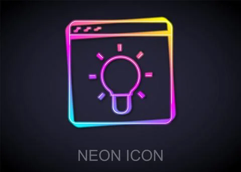 Glowing neon line Browser window icon isolated on black background.  Vector 스톡 일러스트