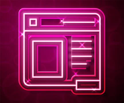 Glowing neon line Browser window icon isolated on red background.  Vector Stockillustratie