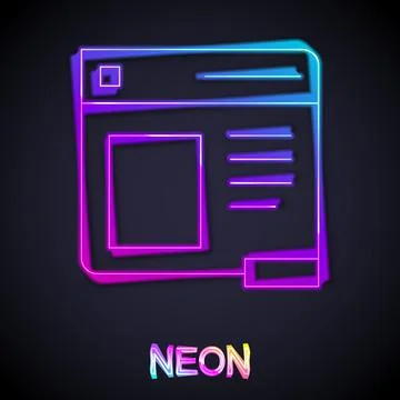Glowing neon line Browser window icon isolated on black background.  Vector イラスト素材
