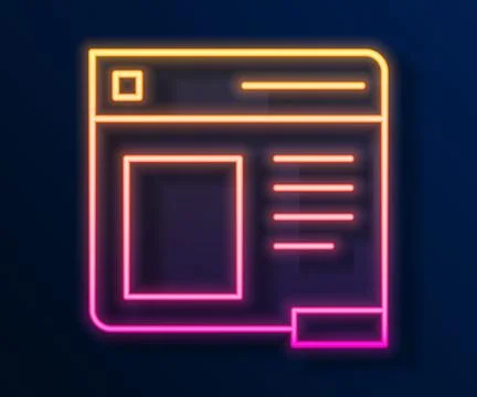 Glowing neon line Browser window icon isolated on black background. Vector Stockillustratie