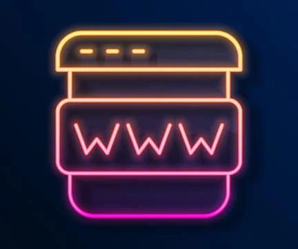 Glowing neon line Browser window icon isolated on black background. Vector イラスト素材