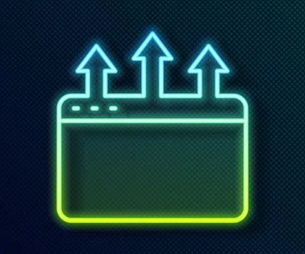 Glowing neon line Browser window icon isolated on black background. Vector Stockillustratie