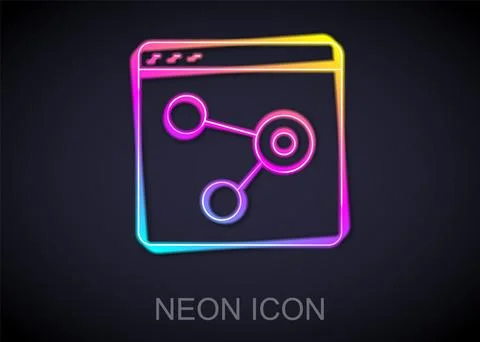 Glowing neon line Browser window icon isolated on black background. Vector 库存插图