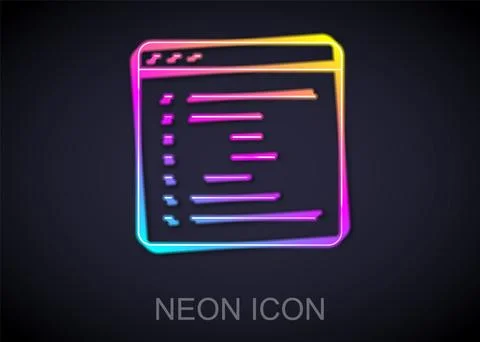 Glowing neon line Browser window icon isolated on black background.  Vector 库存插图