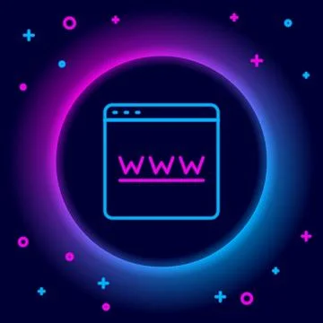 Glowing neon line Browser window icon isolated on black background. Colorfu.. Stock Illustration
