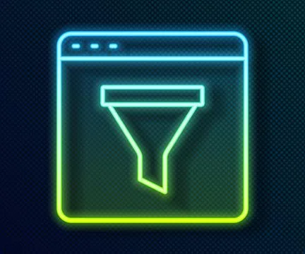 Glowing neon line Browser window icon isolated on black background.  Vector イラスト素材