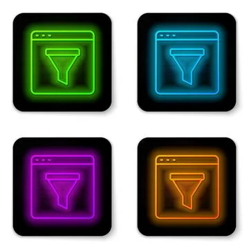 Glowing neon line Browser window icon isolated on white background. Black s.. Stock Illustration