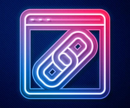 Glowing neon line Browser window icon isolated on blue background.  Vector 库存插图