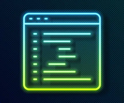 Glowing neon line Browser window icon isolated on black background.  Vector Stock Illustration
