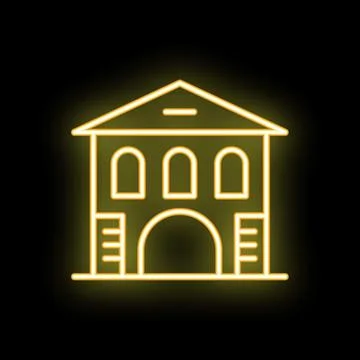 Glowing neon line building with large entryway on black background Ilustración de archivo