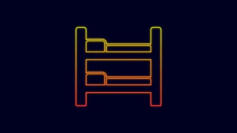 Glowing neon line Bunk bed icon isolated on blue background. 4K Video motion Stock Footage 227241774