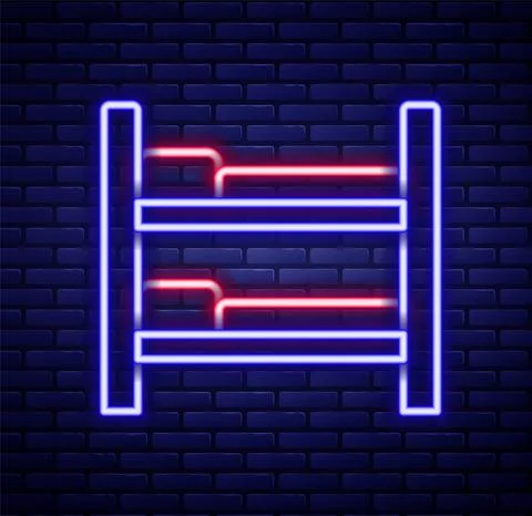 Glowing neon line Bunk bed icon isolated on brick wall background. Colorful 库存插图