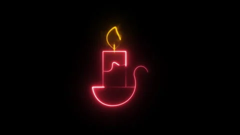 Glowing neon line Burning candle in candlestick icon isolated on black backgroun Stock Footage 291395454